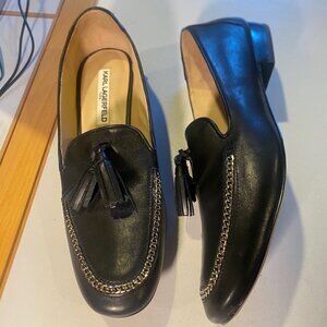 Karl Lagerfeld Paris - Size 10M - Women's Tassel Chain Black Leather Loafers